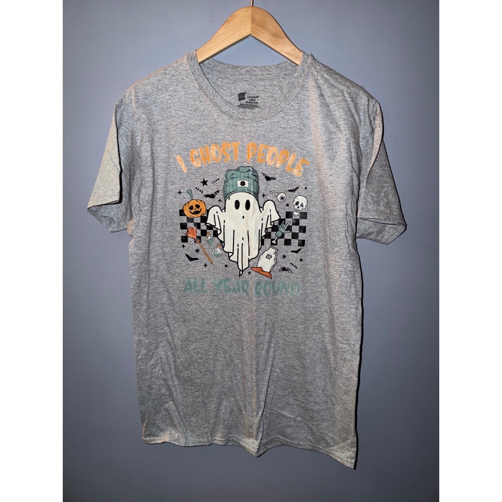 Hanes ComfortSoft I Ghost People All Year Round Graphic Tee Heather‎ Gray Mens M